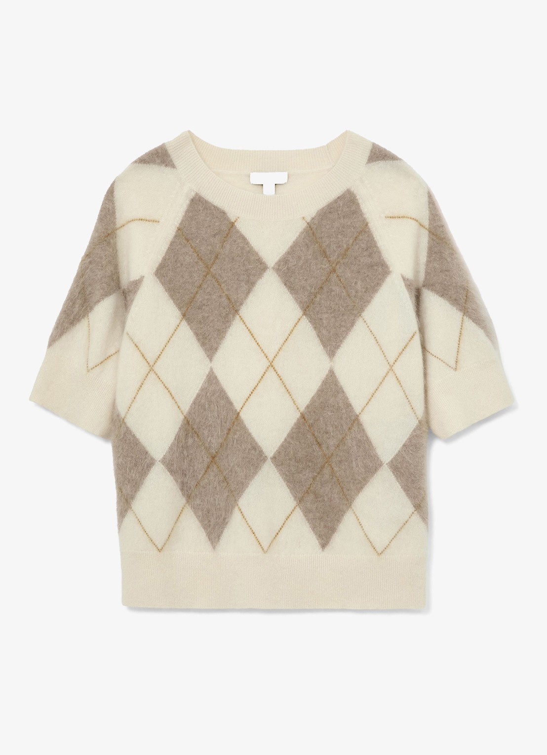 Reiss Aimee fijngebreide top van kasjmier met ruitdessin - voorkant beige