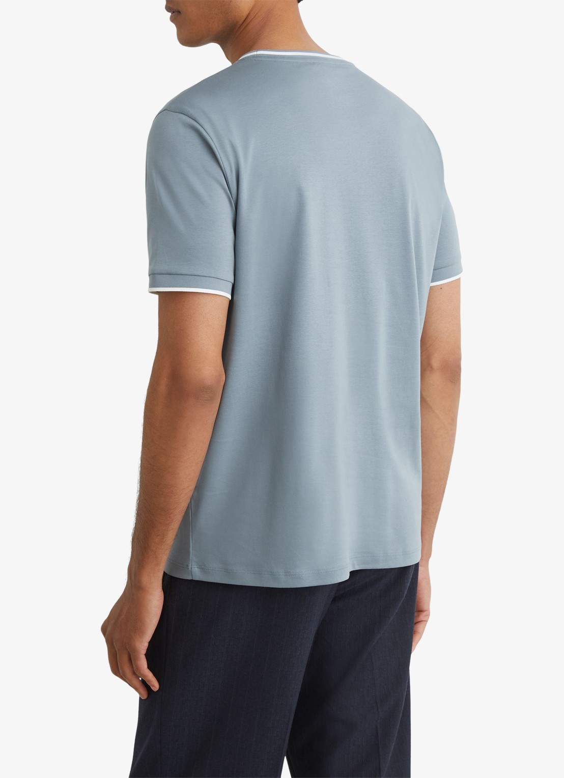 Reiss Ainsley T-shirt met gestreept detail - achterkant staalblauw