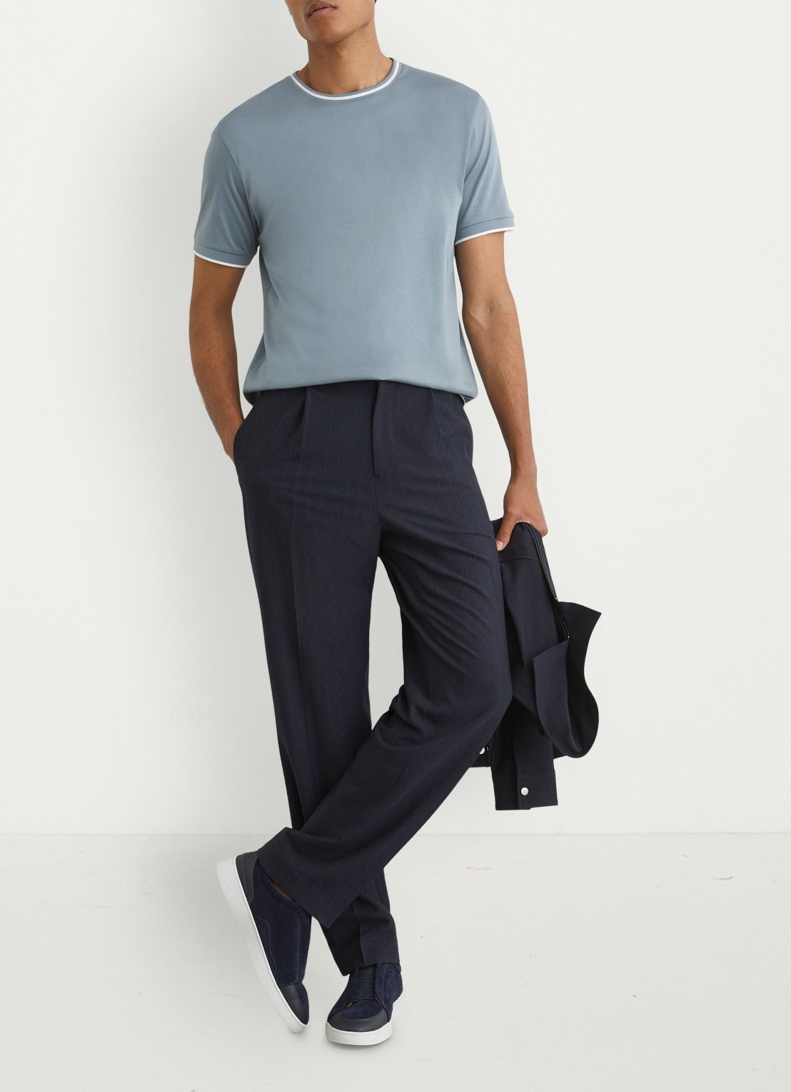 Reiss Ainsley T-shirt met gestreept detail - voorkant 3 staalblauw