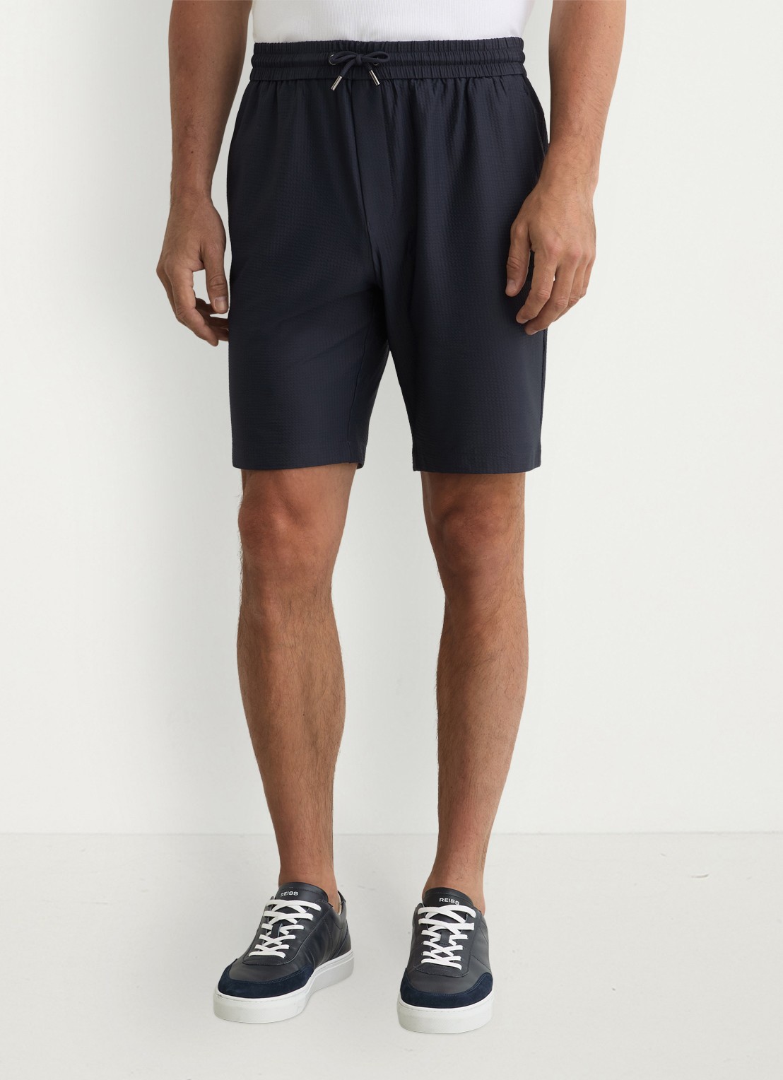 Reiss Ajay straight fit korte broek met structuur - detail 4 donkerblauw