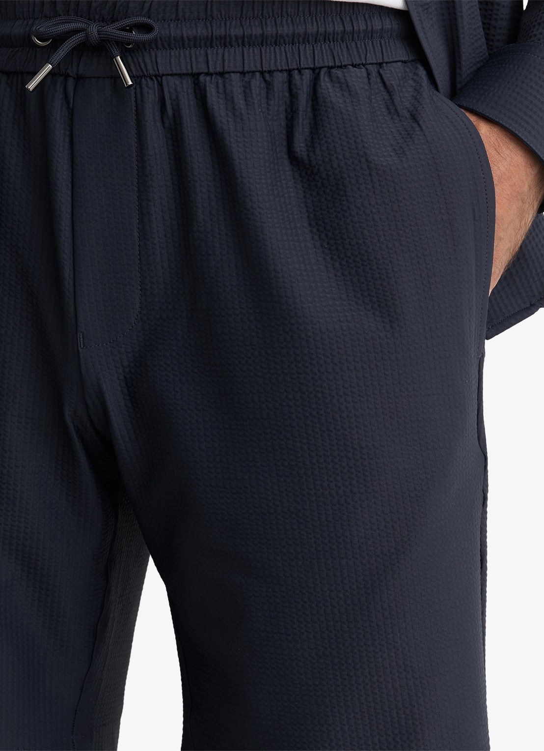 Reiss Ajay straight fit korte broek met structuur - detail 5 donkerblauw