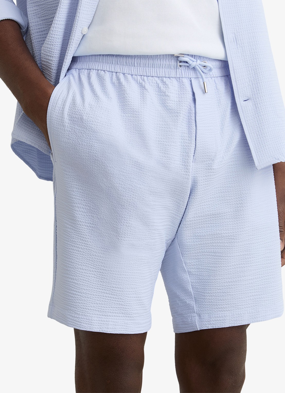 Reiss Ajay straight fit korte broek met structuur - detail 3 lichtblauw