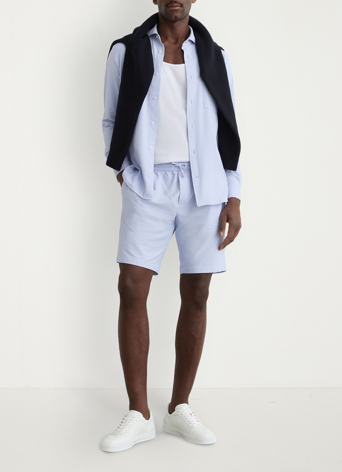 Reiss Ajay straight fit korte broek met structuur - voorkant 6 lichtblauw