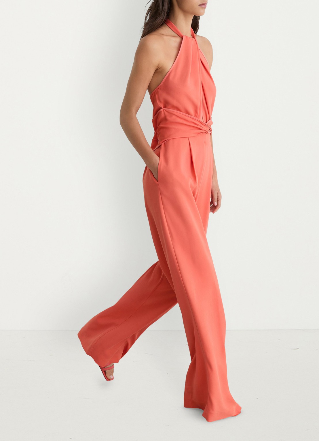 Reiss Akia wide fit jumpsuit met steekzakken - detail 4 koraalroze