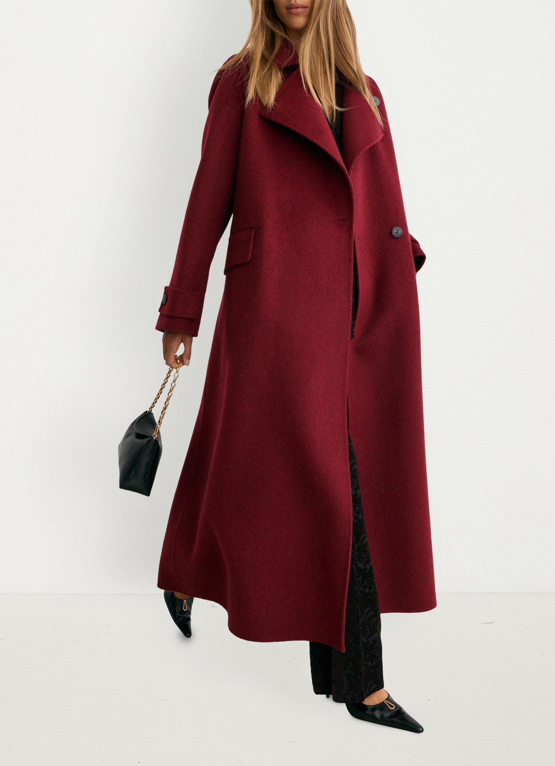 Reiss Alara lange jas in wolblend - detail rood