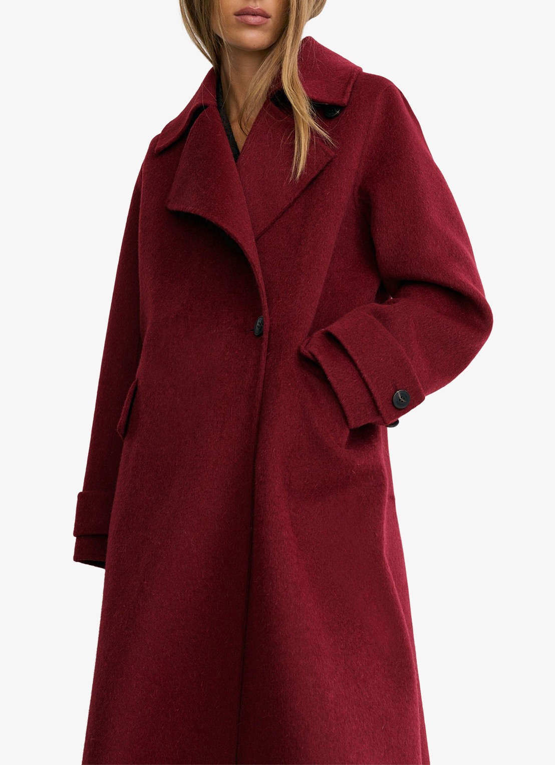 Reiss Alara lange jas in wolblend - detail 4 rood