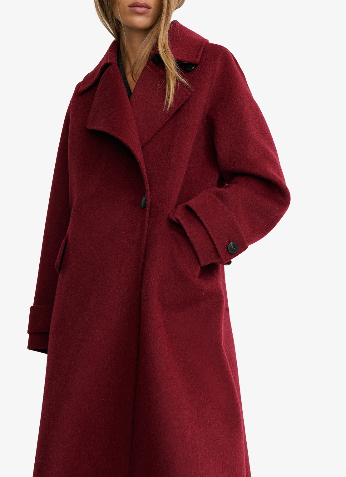 Reiss Alara lange jas in wolblend - detail 5 rood