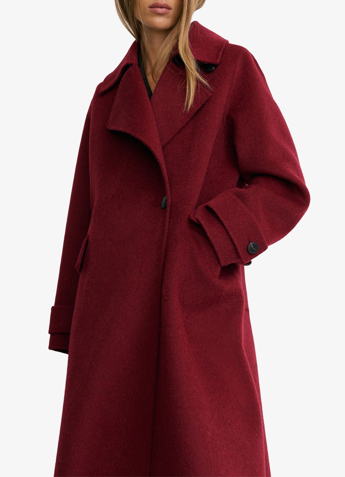Reiss Alara lange jas in wolblend - detail 7 rood