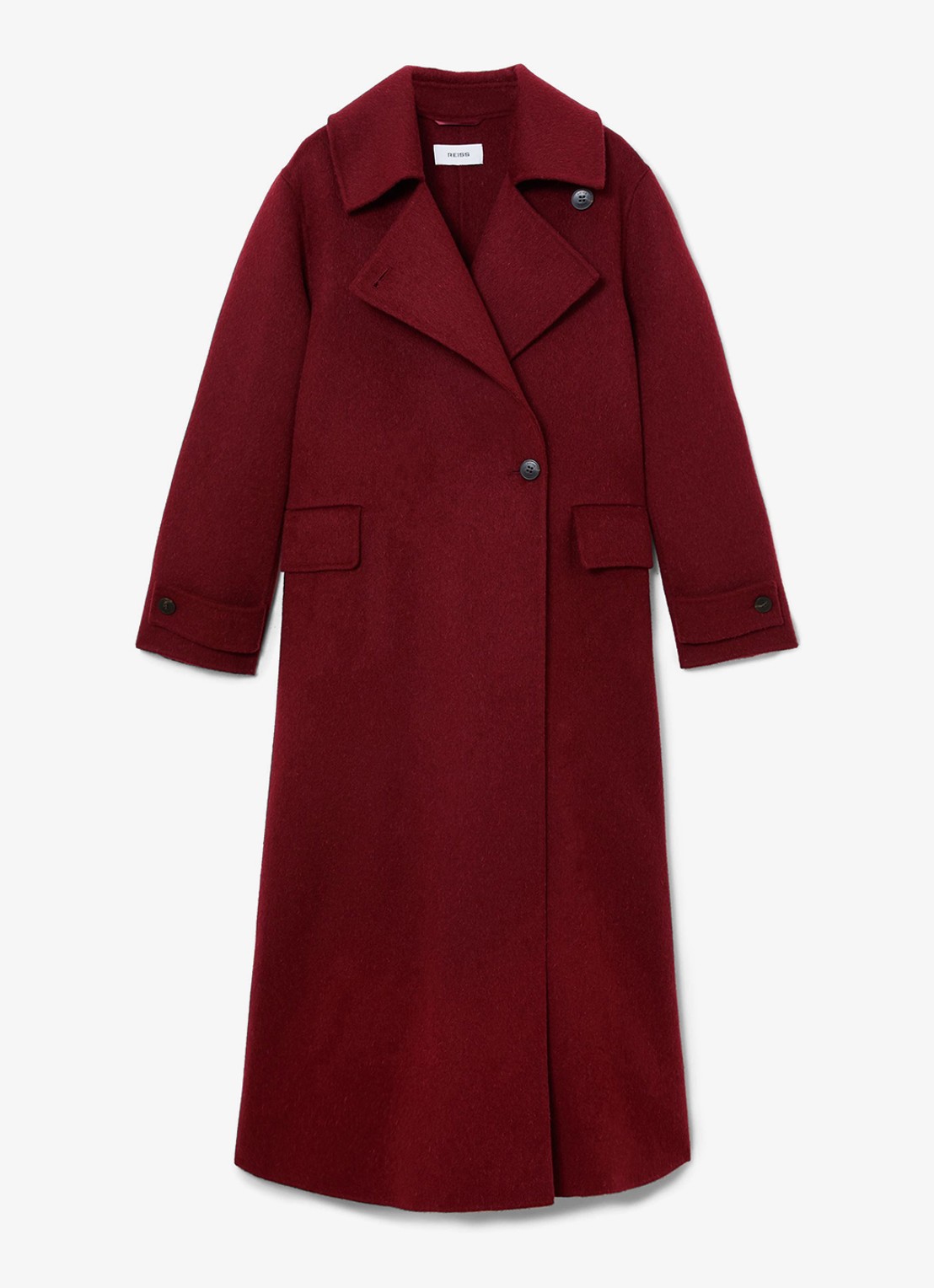 Reiss Alara lange jas in wolblend - voorkant 7 rood