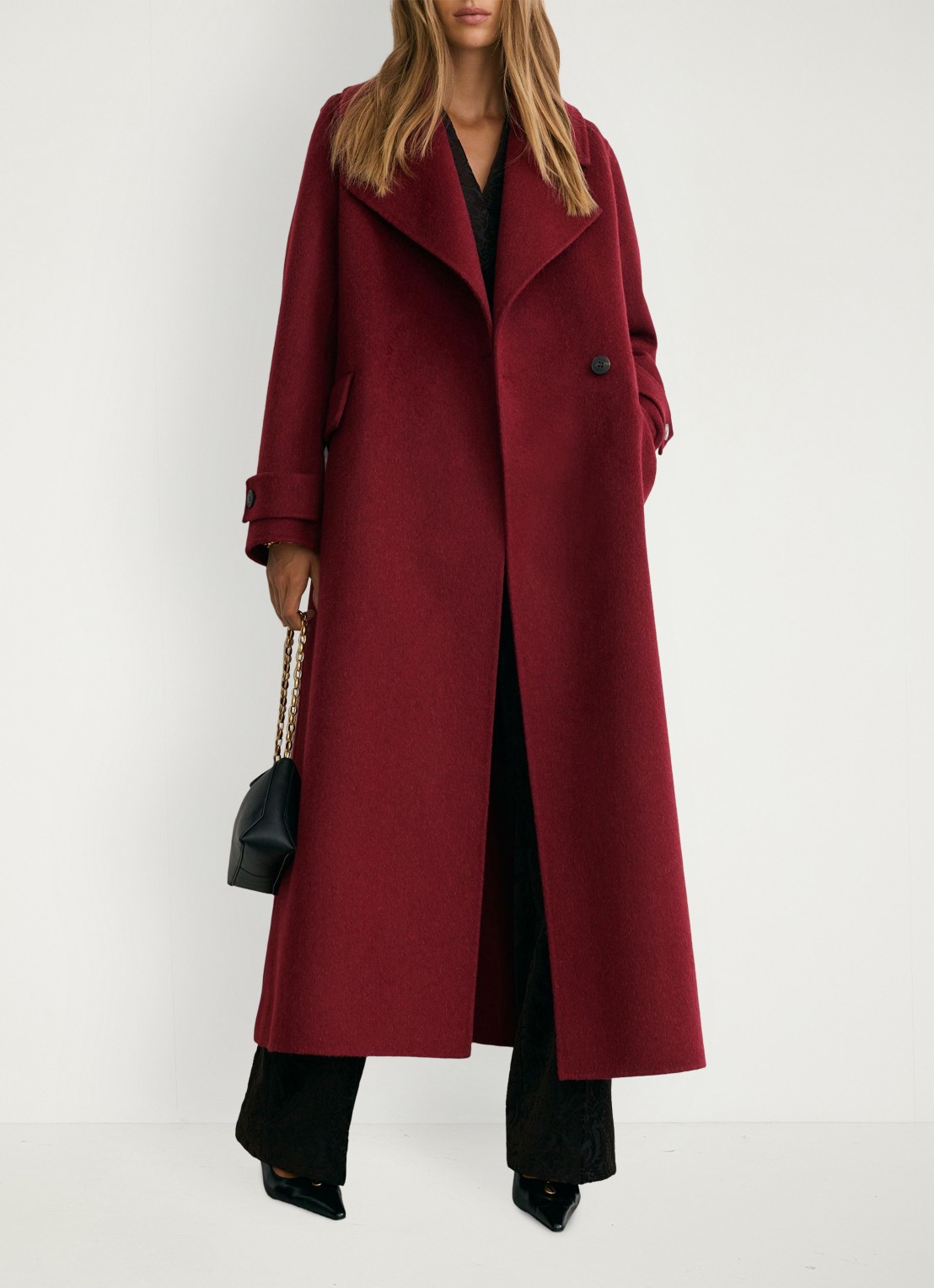 Reiss Alara lange jas in wolblend - voorkant 8 rood