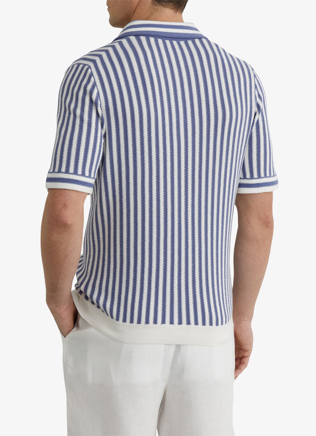 Reiss Alba regular fit polo met streepprint - achterkant blauw