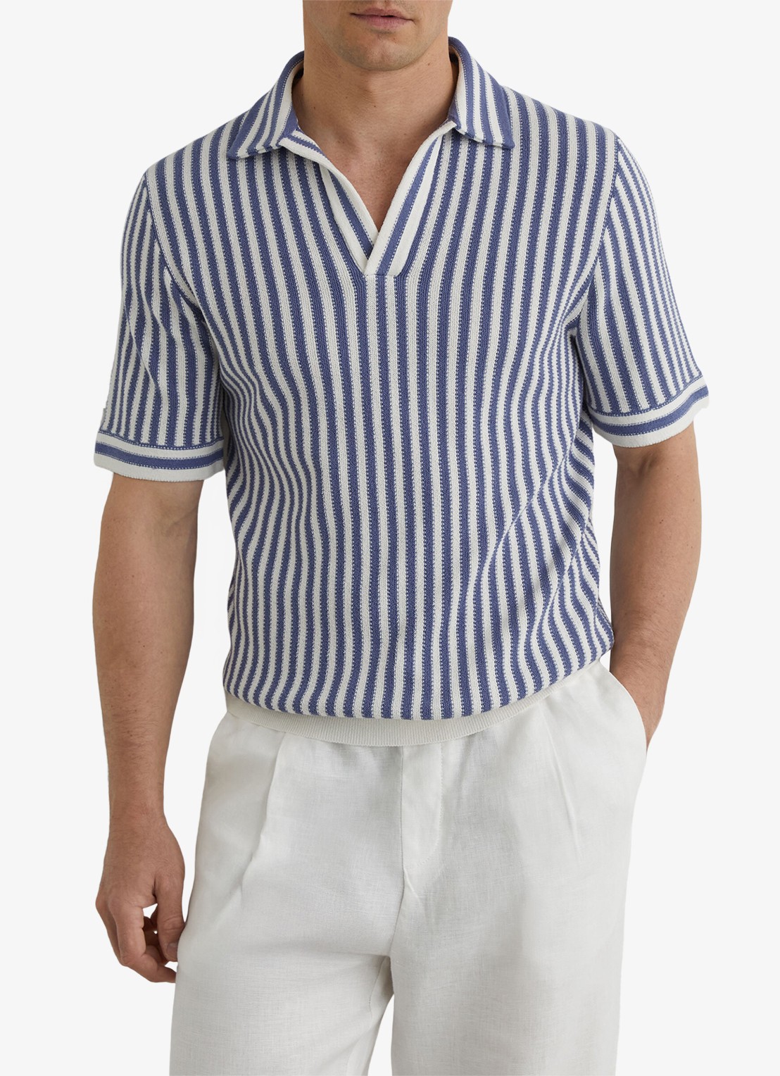 Reiss Alba regular fit polo met streepprint - detail 2 blauw