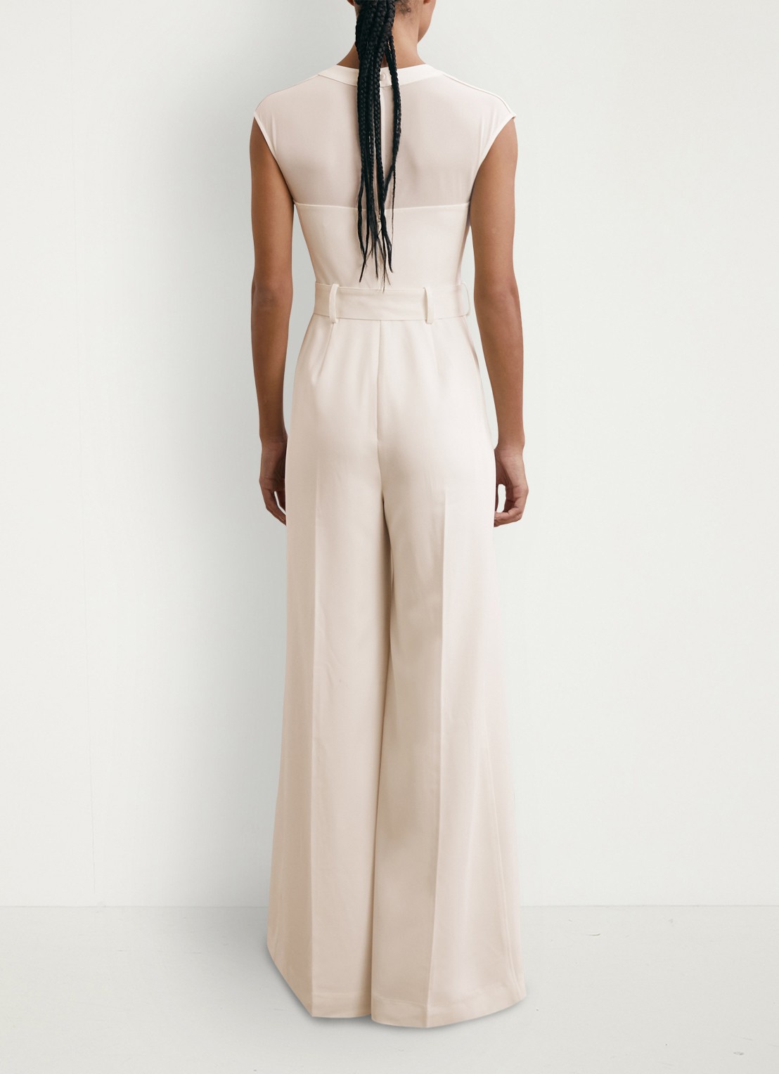 Reiss Alba wide fit jumpsuit met mesh en ceintuur - achterkant wit