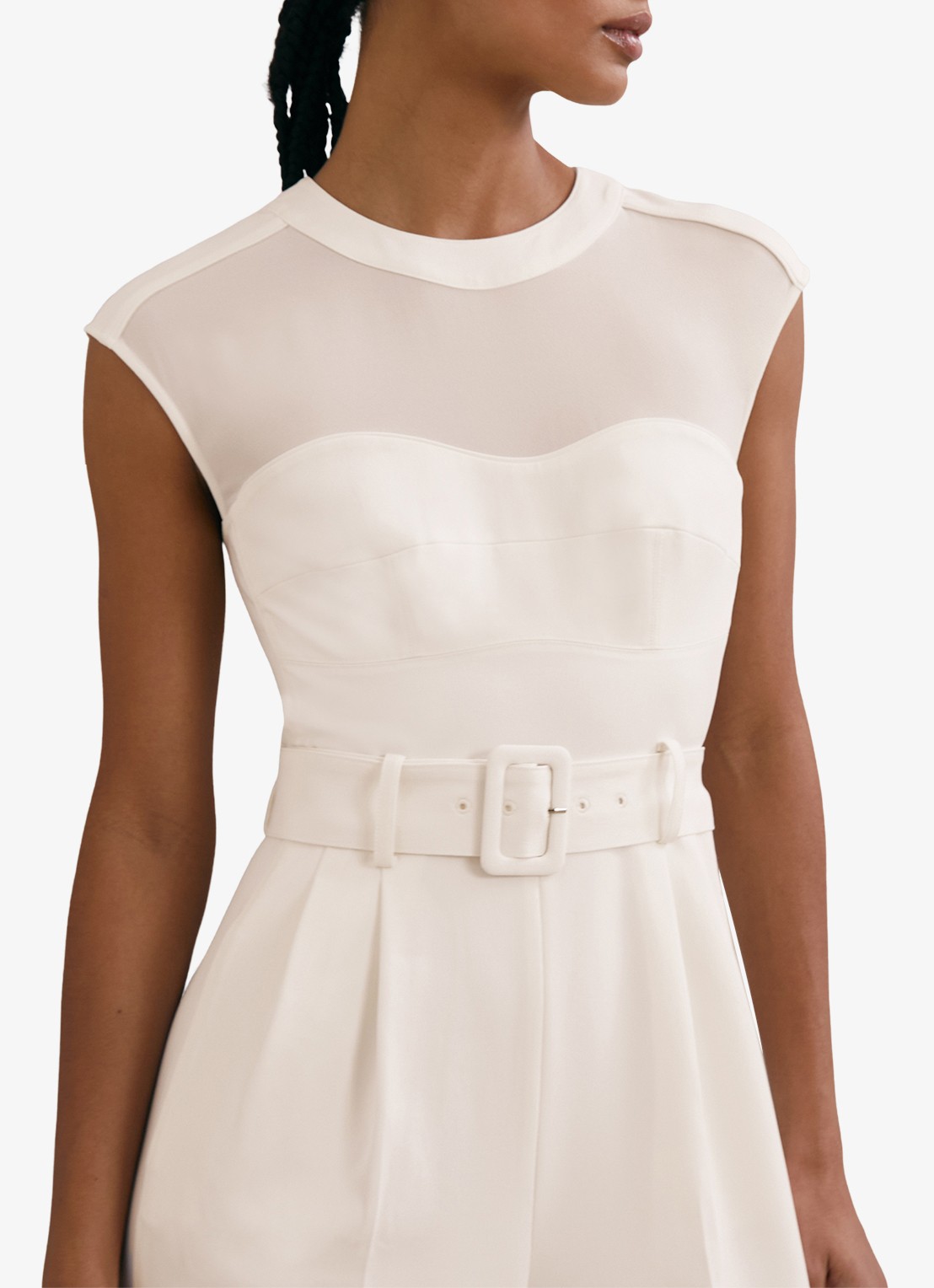 Reiss Alba wide fit jumpsuit met mesh en ceintuur - detail 4 wit
