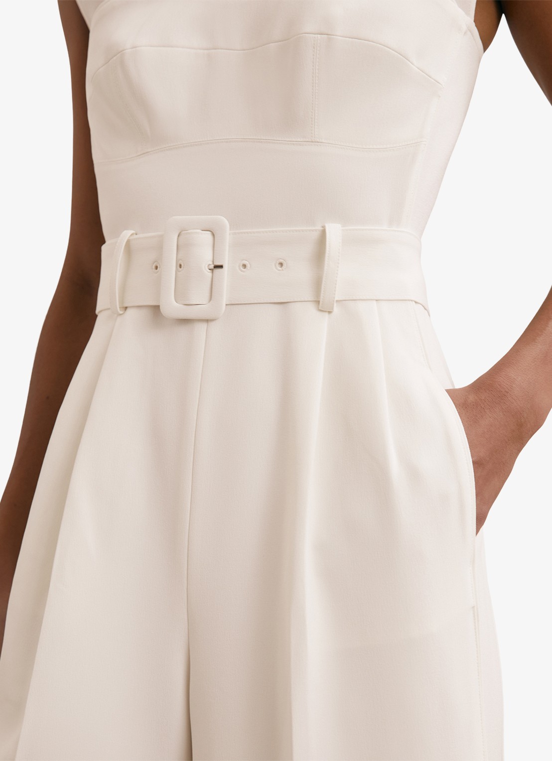 Reiss Alba wide fit jumpsuit met mesh en ceintuur - detail 5 wit