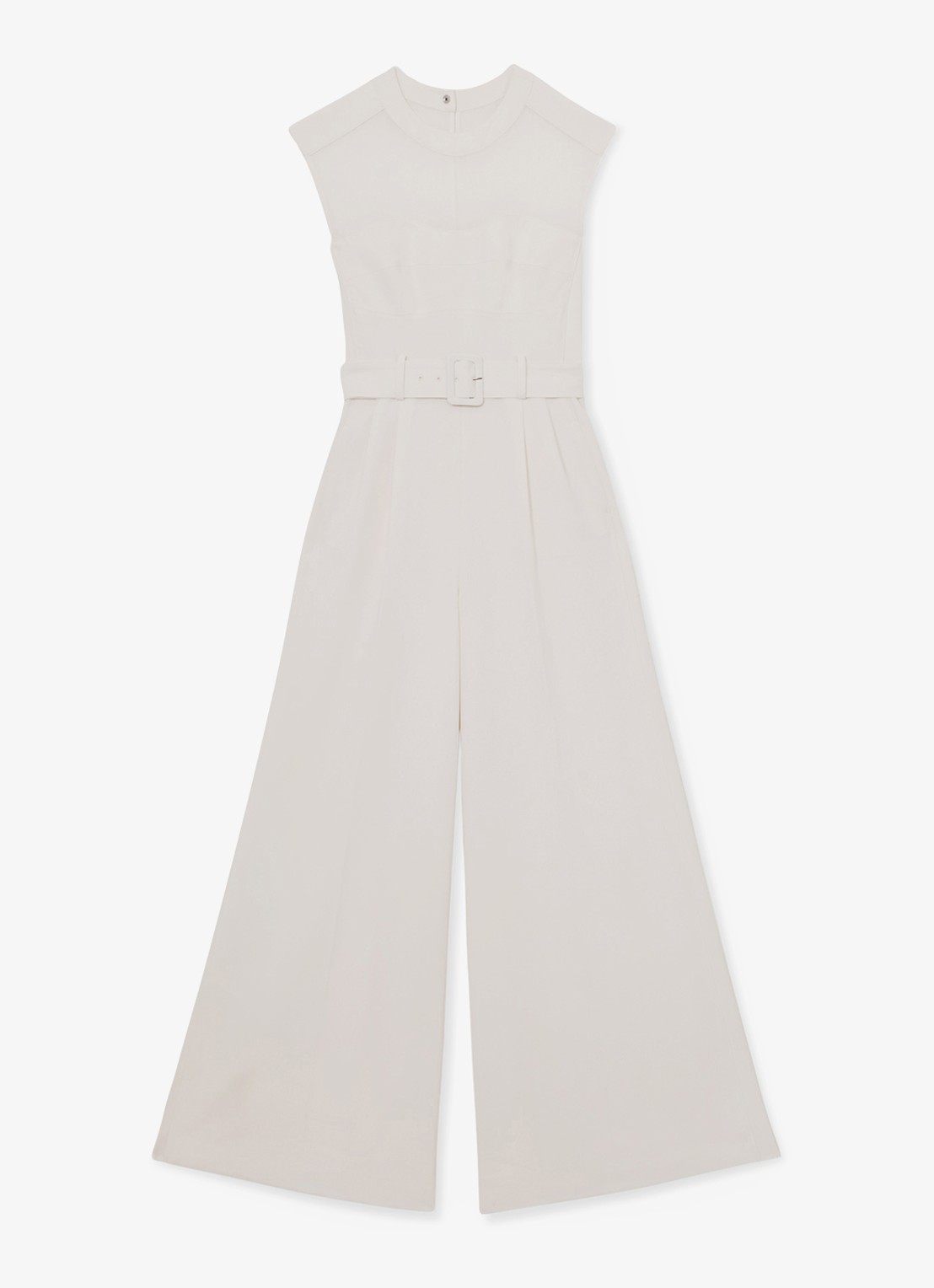 Reiss Alba wide fit jumpsuit met mesh en ceintuur - voorkant 2 wit