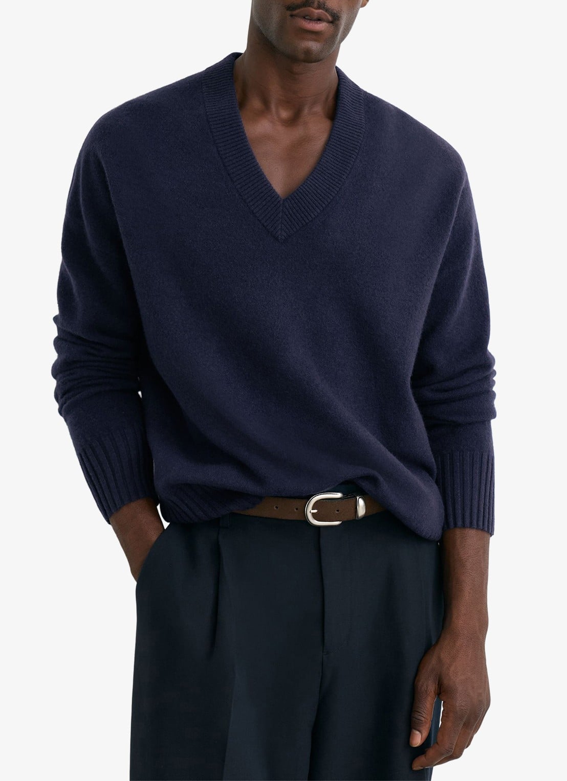 Reiss Alberz ribgebreide trui van wol en kasjmier - detail 4 navy / blauw