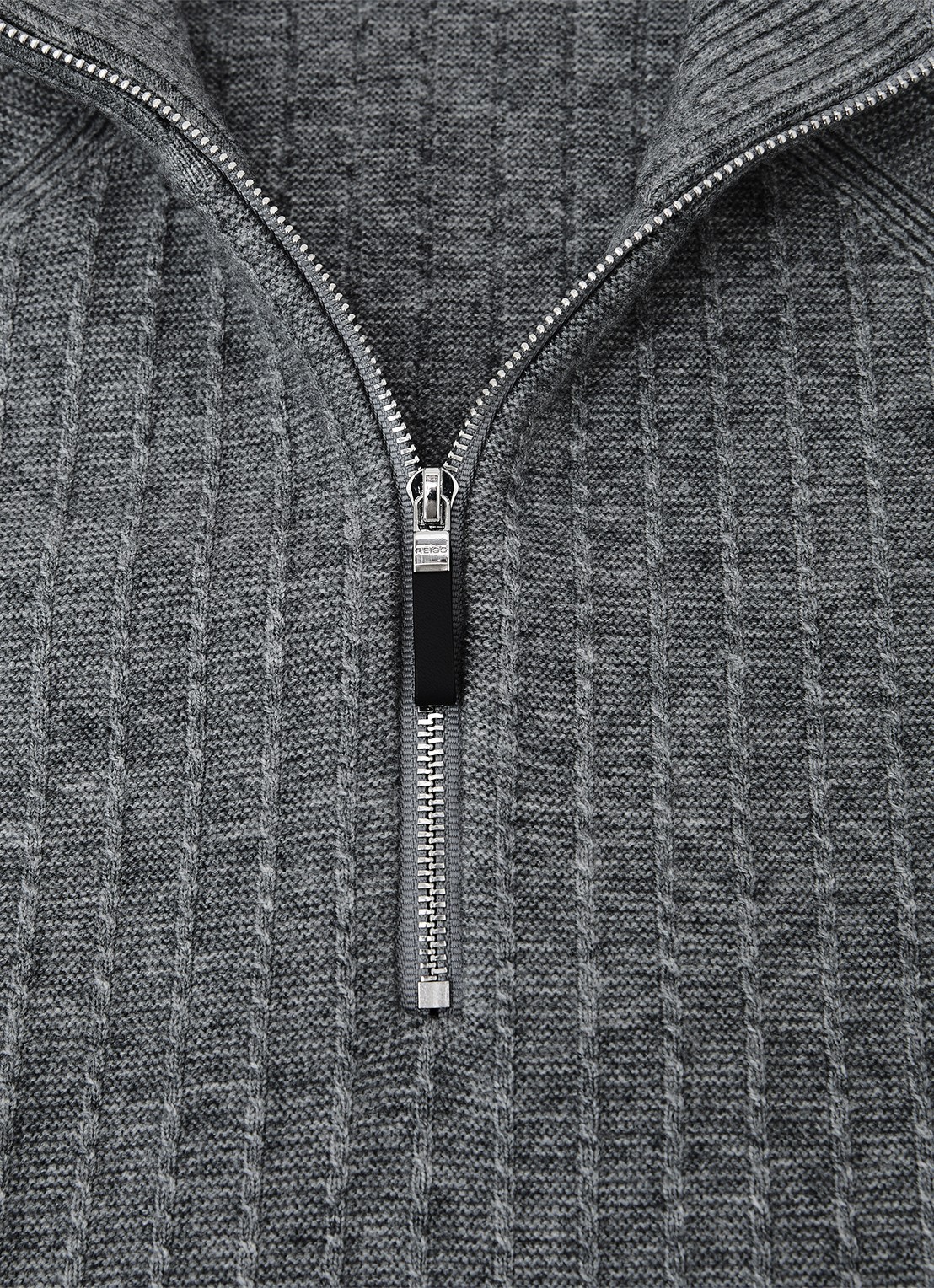 Reiss Aldershop grofgebreid trui met halve rits - detail 5 grijsmele