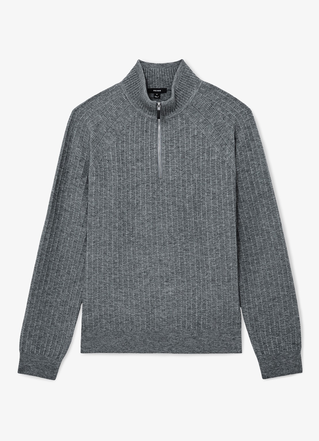 Reiss Aldershop grofgebreid trui met halve rits - voorkant 6 grijsmele