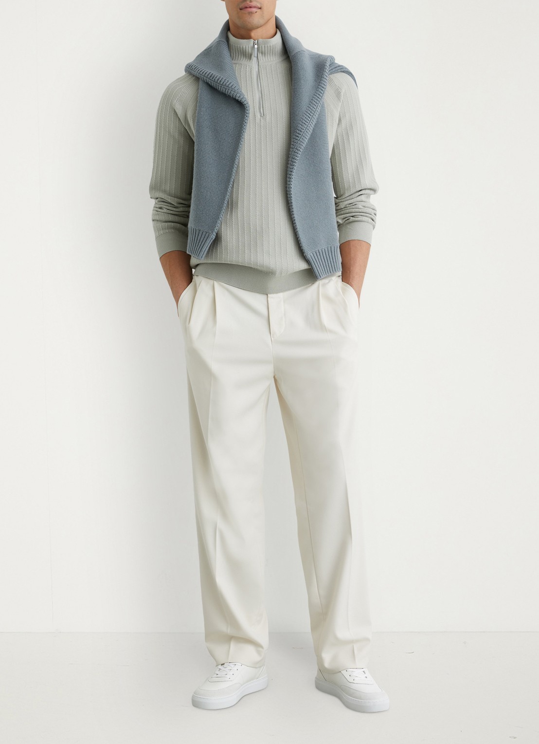 Reiss Aldershop grofgebreid trui met halve rits - voorkant 6 groen