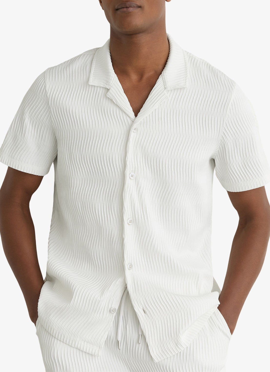 Reiss Aleo overhemd met structuur  - detail 4 white / wit
