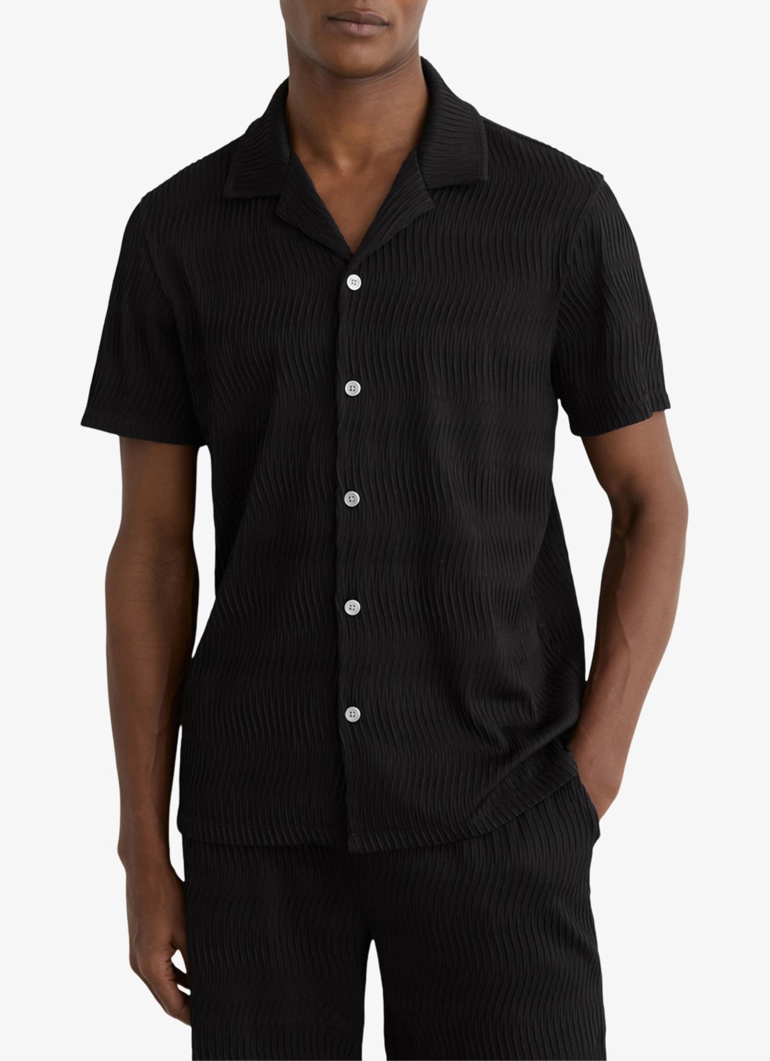 Reiss Aleo overhemd met structuur  - detail 3 black / zwart