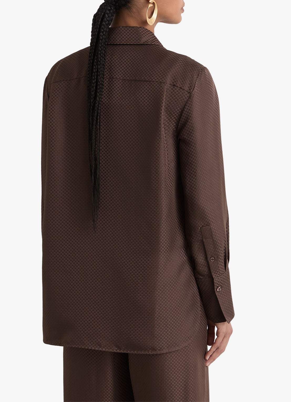 Reiss Aliana blouse met jacquard dessin - achterkant bruin