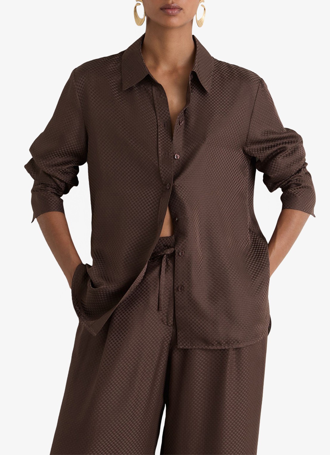 Reiss Aliana blouse met jacquard dessin - detail 4 bruin