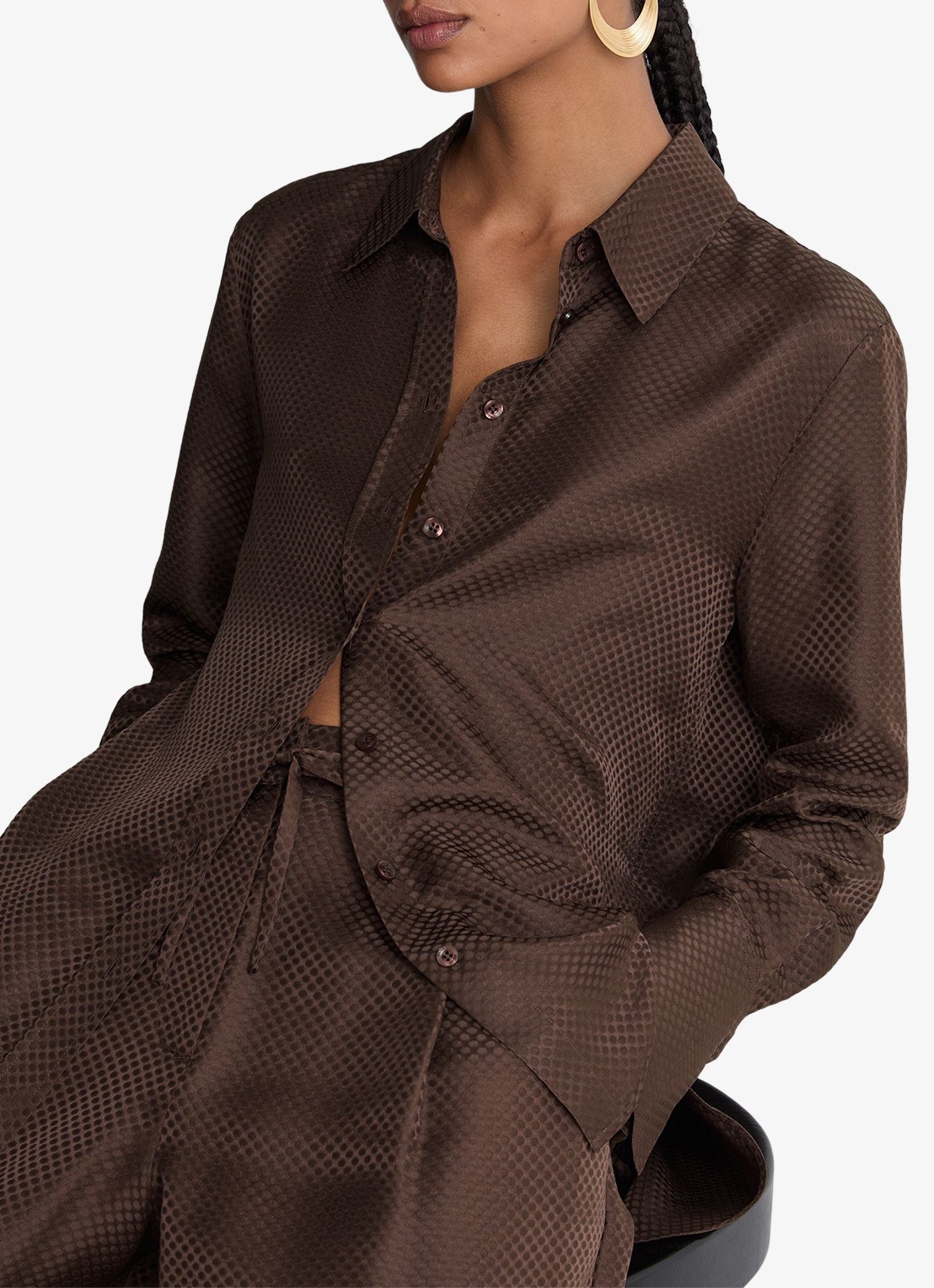 Reiss Aliana blouse met jacquard dessin - detail 5 bruin