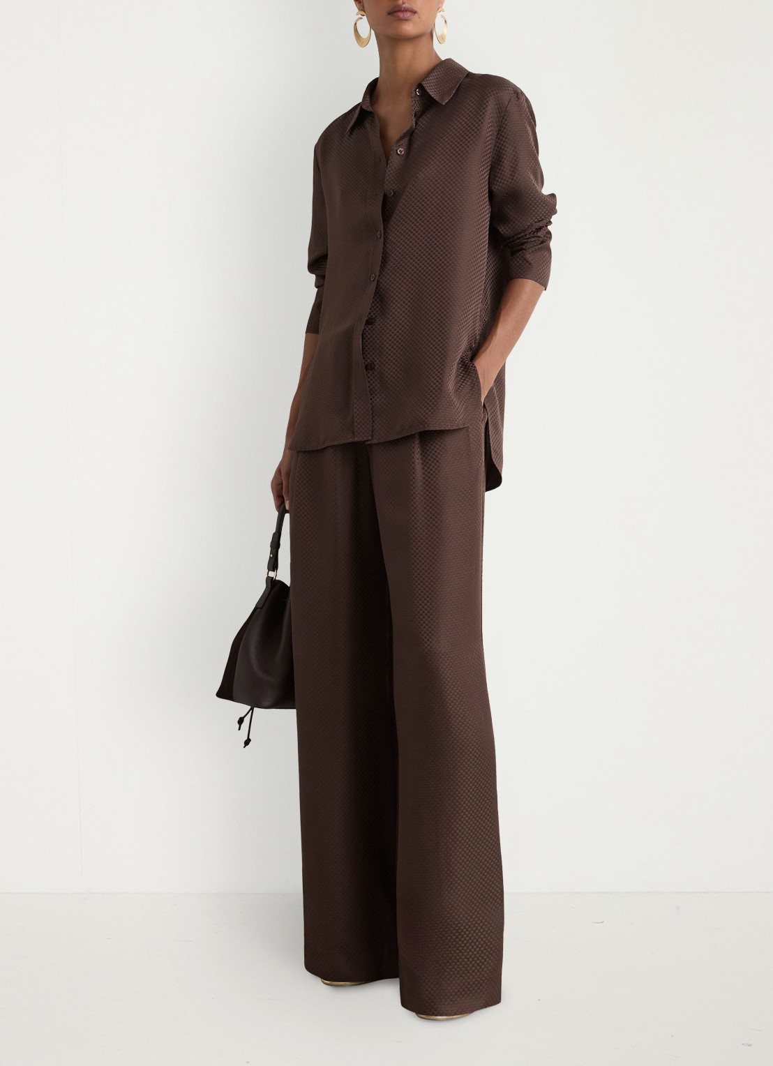 Reiss Aliana blouse met jacquard dessin - voorkant 3 bruin