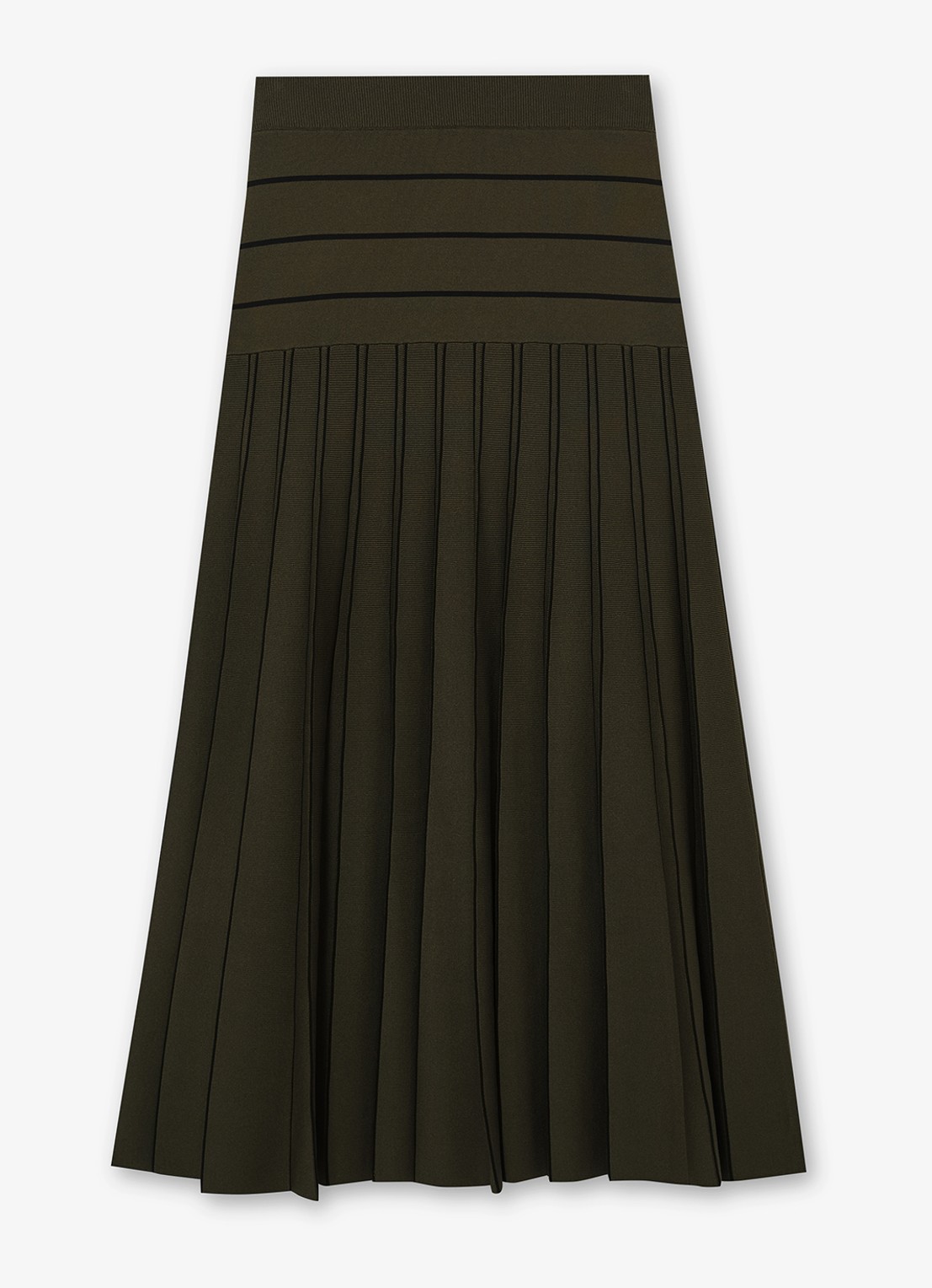 Reiss Alice midi jurk met plooien - voorkant 6 khaki