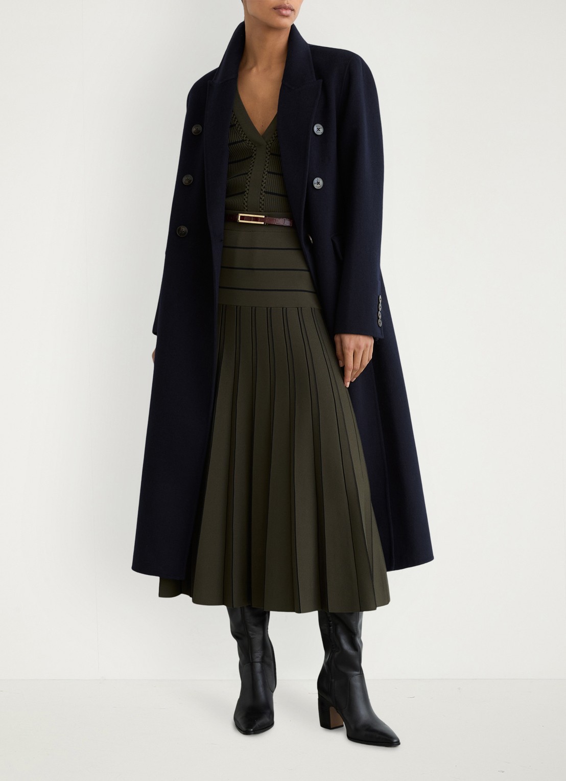 Reiss Alice midi jurk met plooien - voorkant 7 khaki