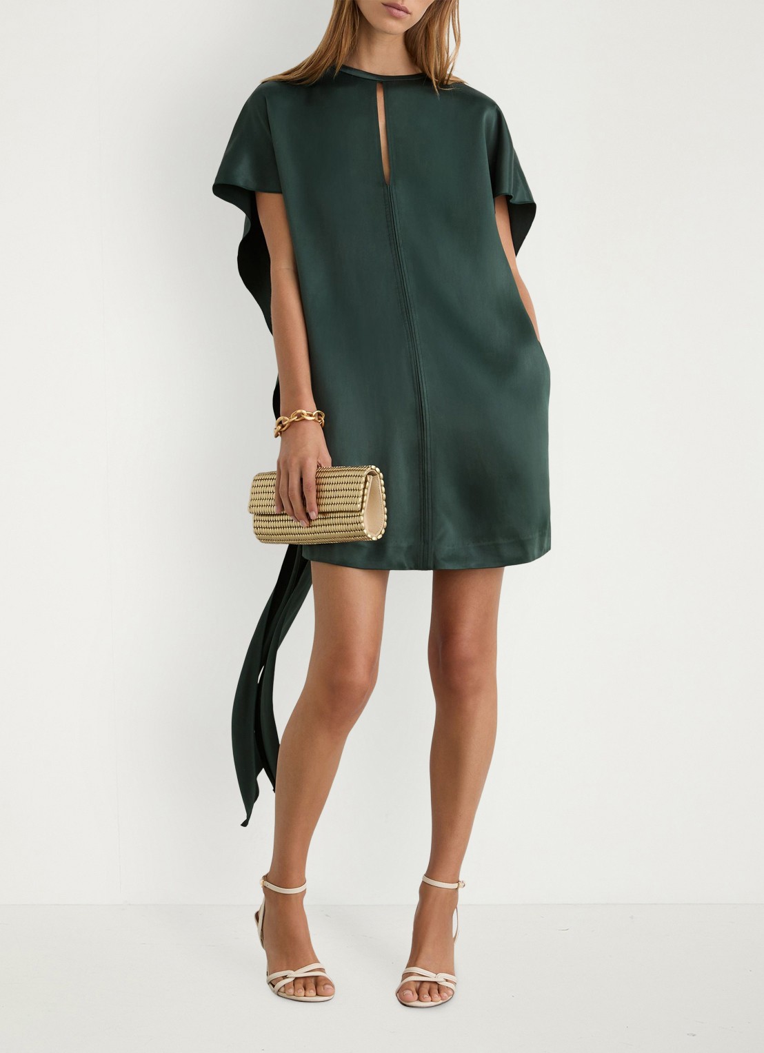 Reiss Alice mini jurk met gedrapeerd detail - voorkant 2 turquoise