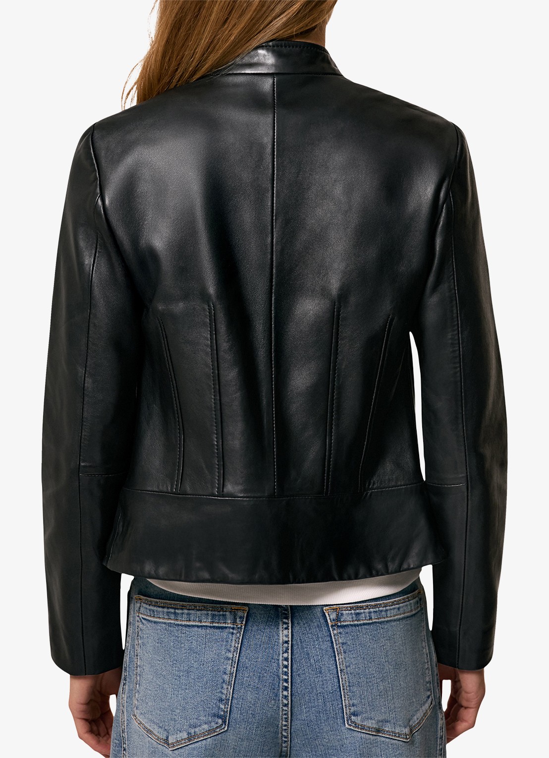 Reiss Allie bikerjack van schapenleer - achterkant 3 zwart