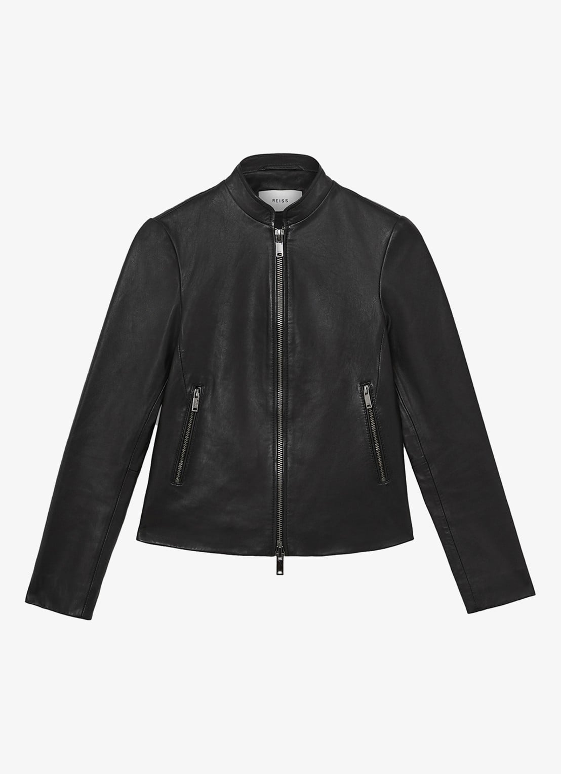 Reiss Allie bikerjack van schapenleer - voorkant 4 zwart