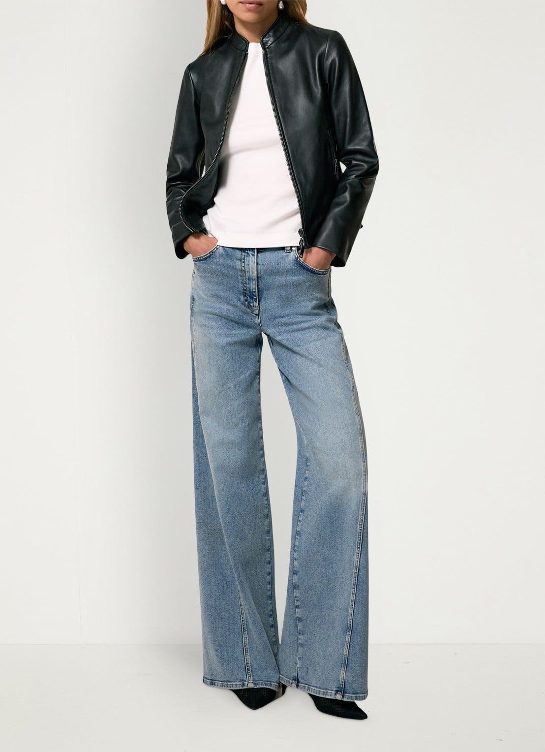 Reiss Allie bikerjack van schapenleer - voorkant 5 zwart