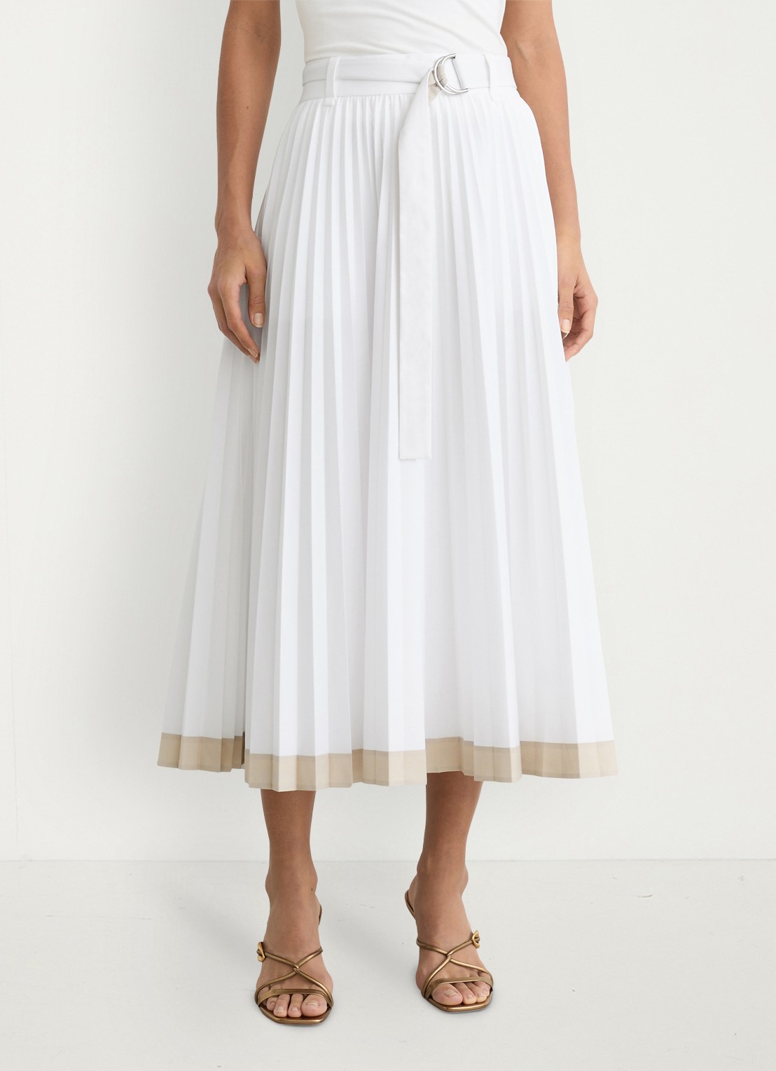 Reiss Allora midi A-lijn rok met plooien en ceintuur - detail 4 wit