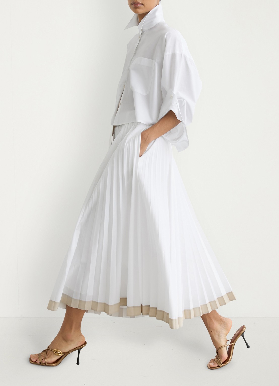 Reiss Allora midi A-lijn rok met plooien en ceintuur - detail 5 wit