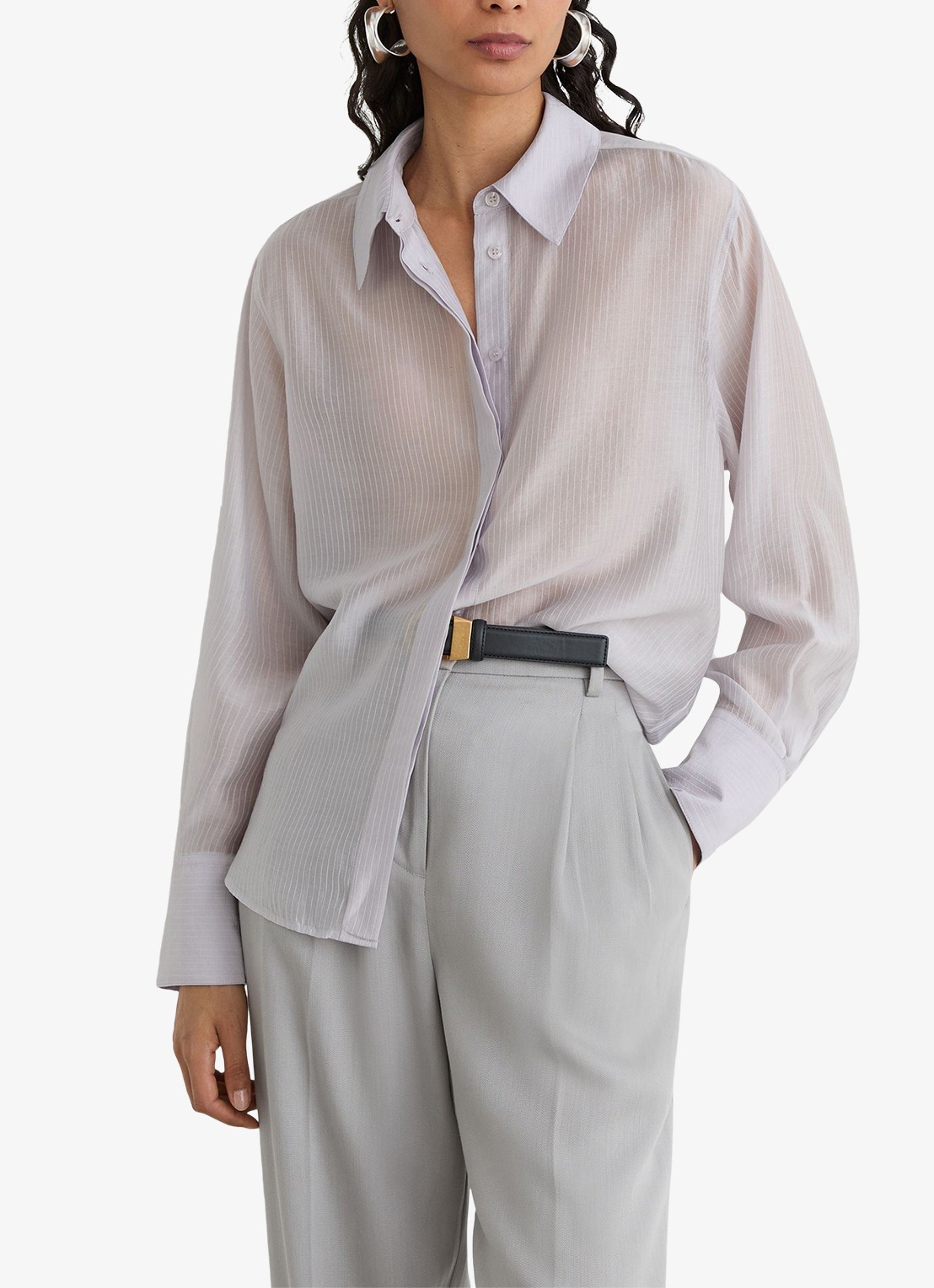 Reiss Ally blouse met streepprint - detail 3 blauwgrijs