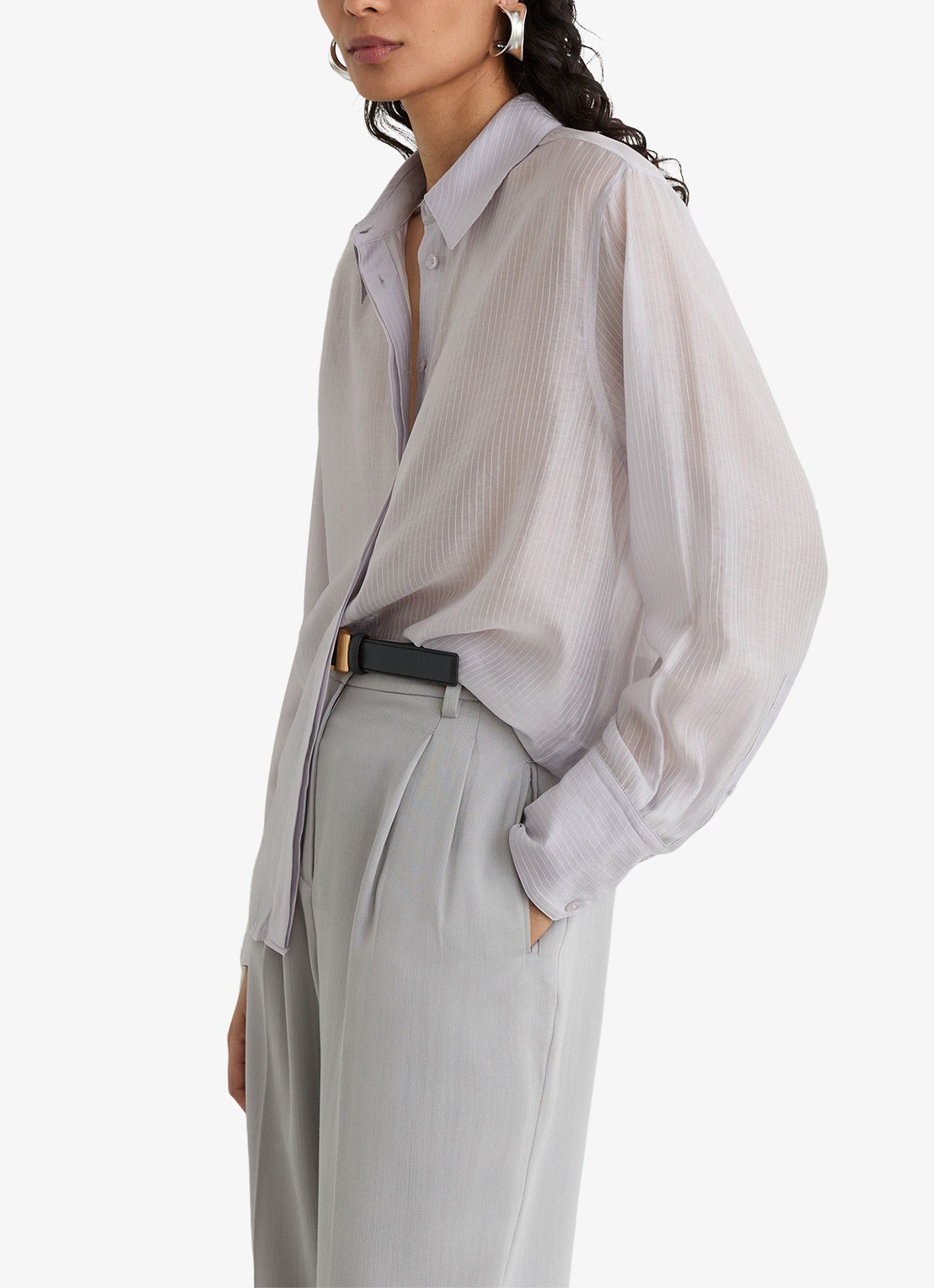 Reiss Ally blouse met streepprint - detail 4 blauwgrijs