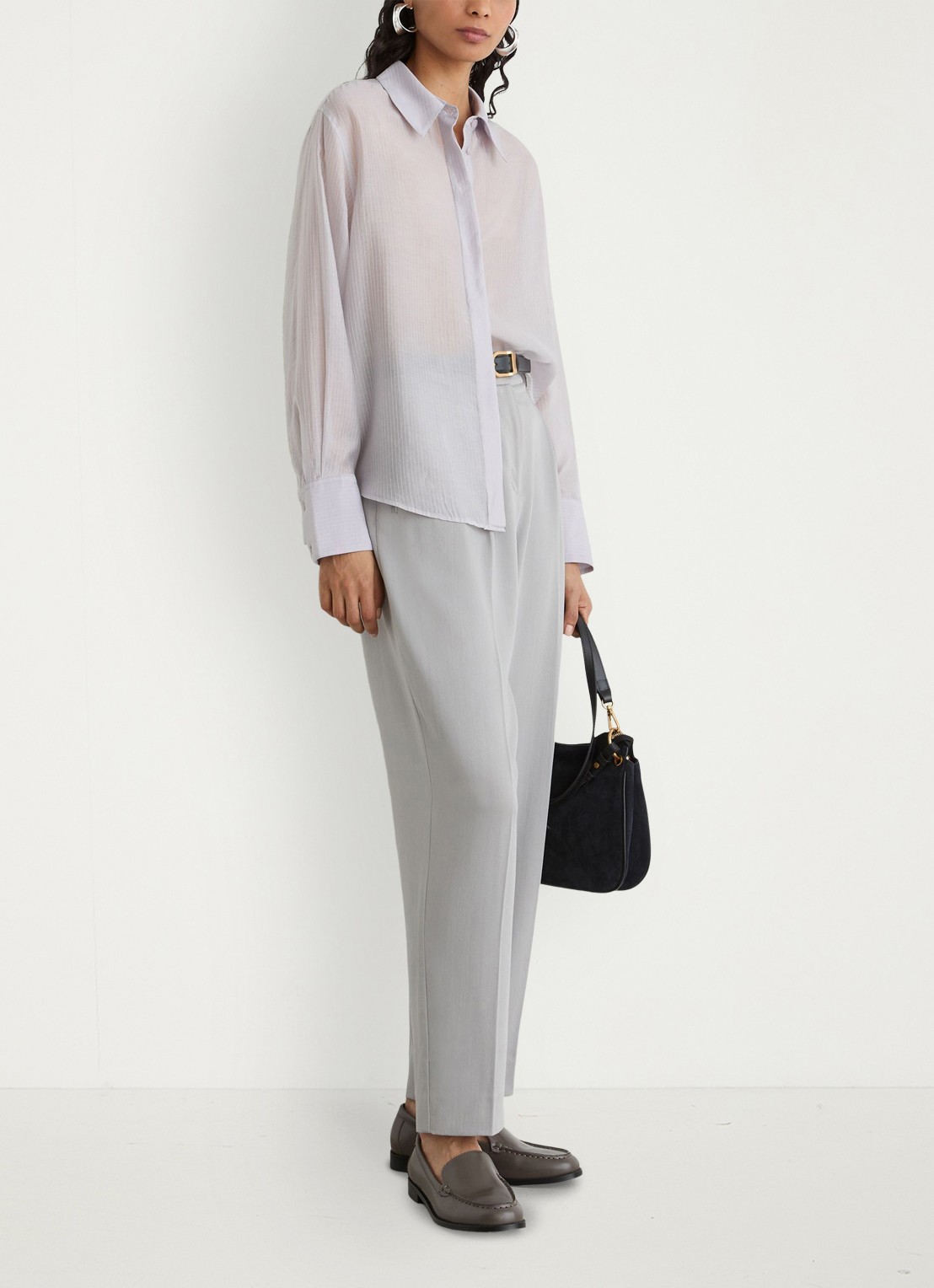Reiss Ally blouse met streepprint - voorkant 2 blauwgrijs