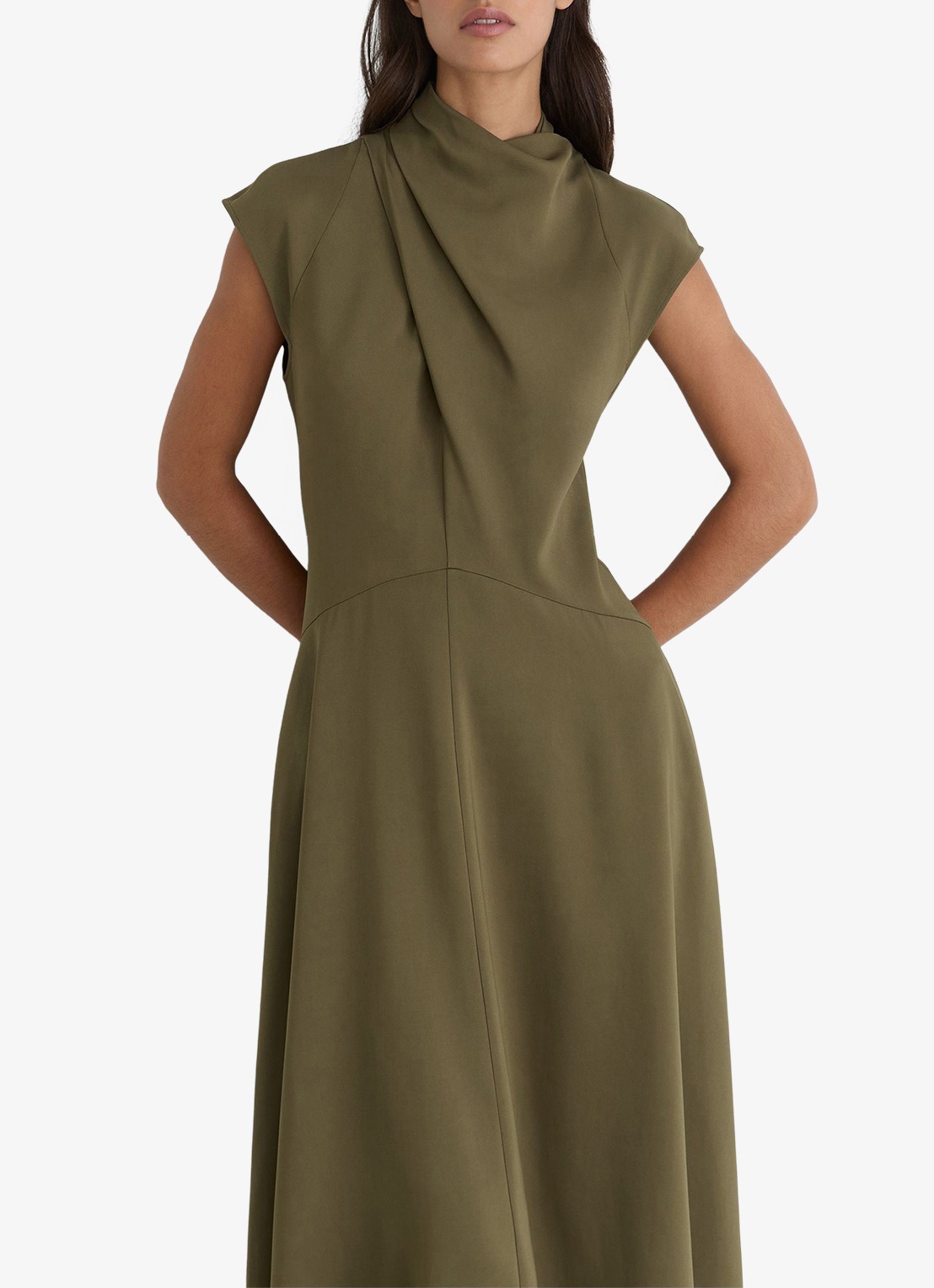 Reiss ALMA midi A-lijn jurk met plooien  - detail 6 khaki