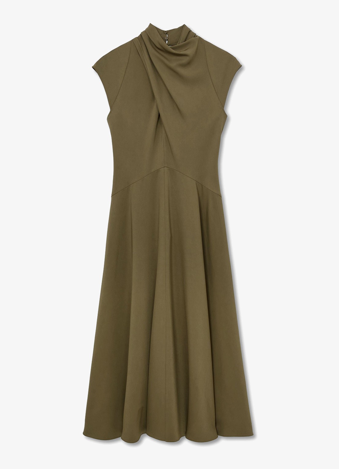 Reiss ALMA midi A-lijn jurk met plooien  - voorkant khaki