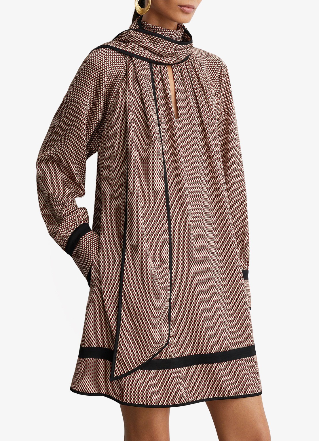 Reiss Alwen mini jurk met print en sjaalkraag - detail 3 rood