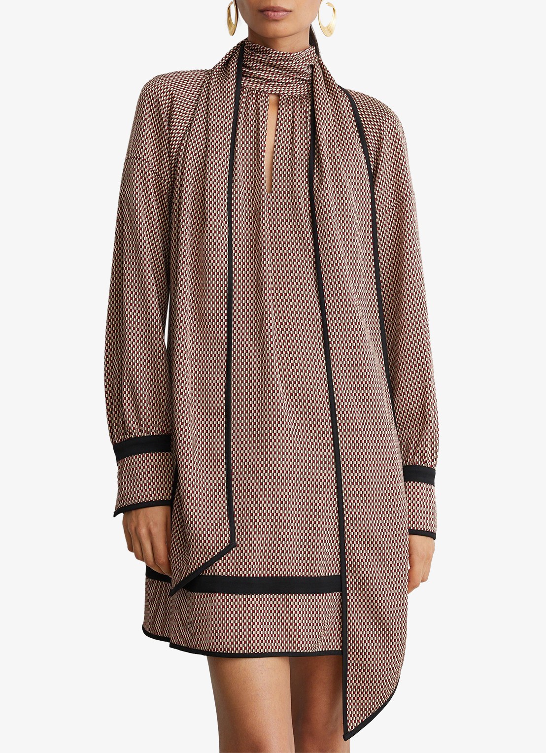Reiss Alwen mini jurk met print en sjaalkraag - detail 4 rood