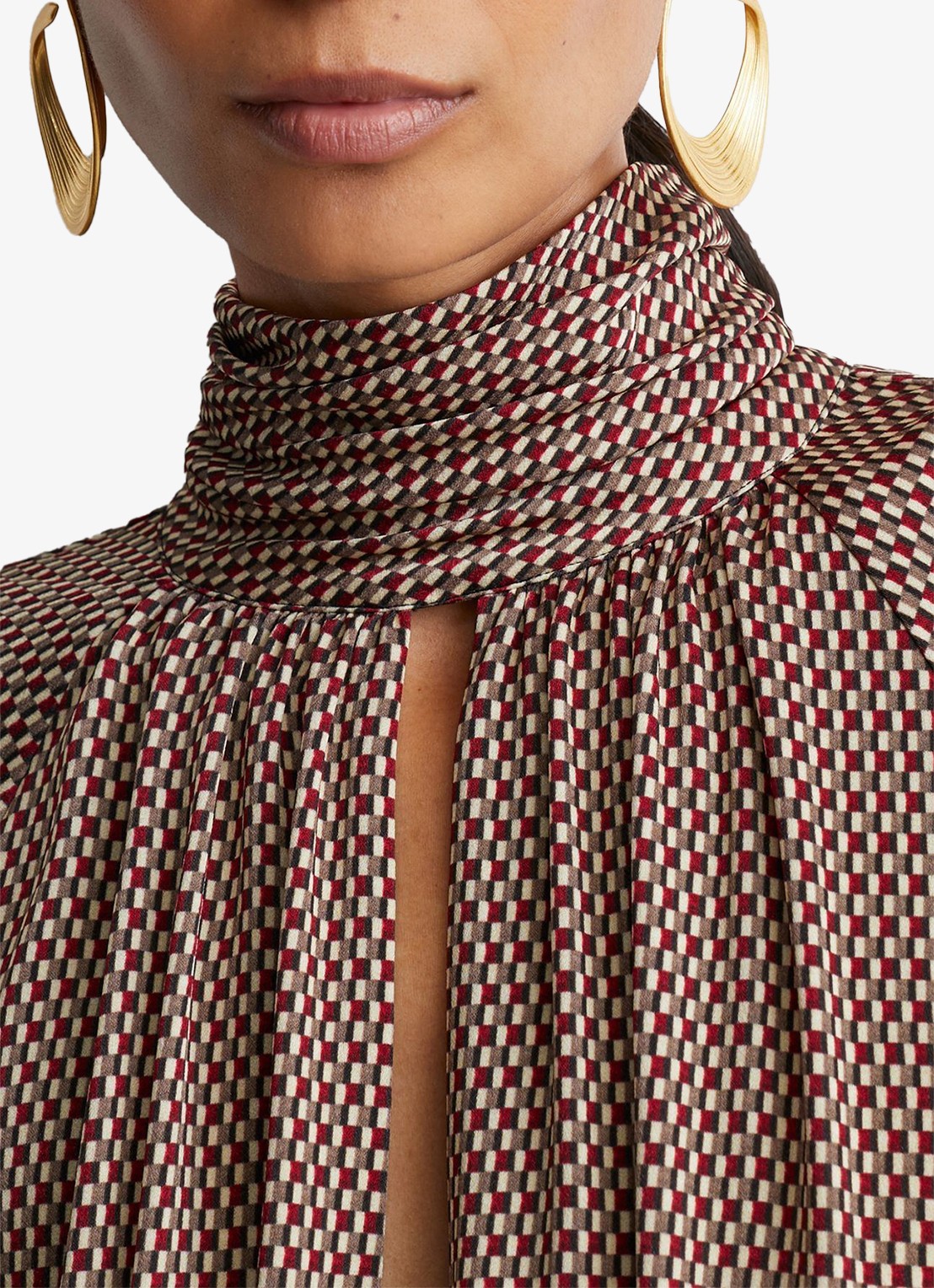 Reiss Alwen mini jurk met print en sjaalkraag - detail 6 rood