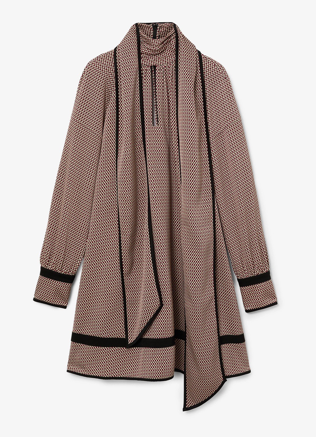 Reiss Alwen mini jurk met print en sjaalkraag - voorkant rood