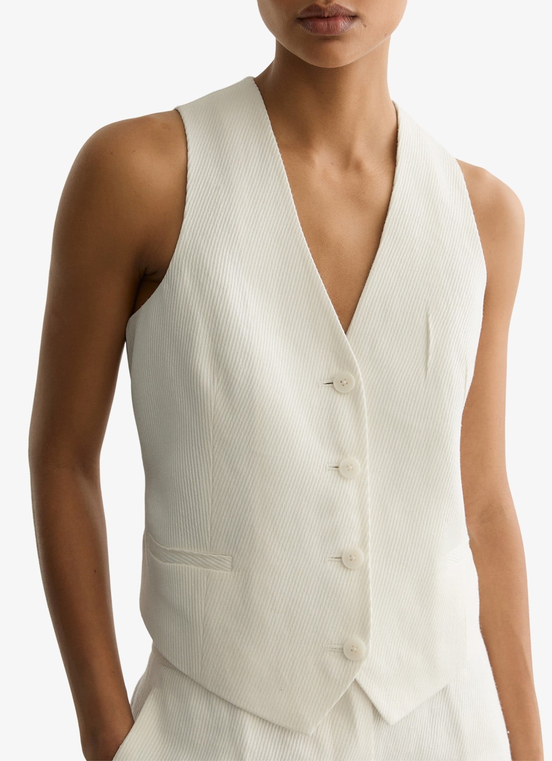 Reiss Alyx gilet in linnenblend met structuur - detail 4 wit