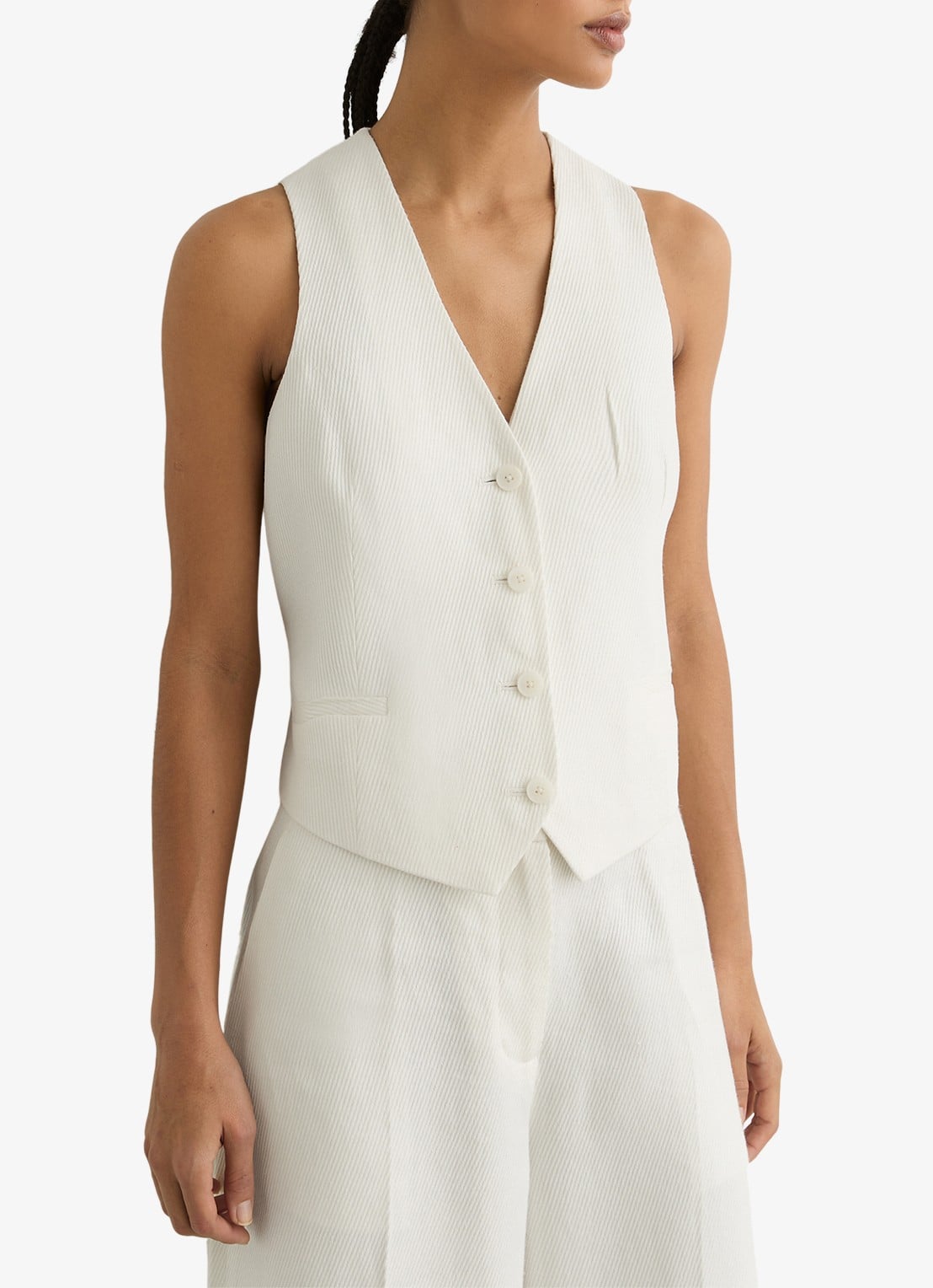 Reiss Alyx gilet in linnenblend met structuur - detail 5 wit