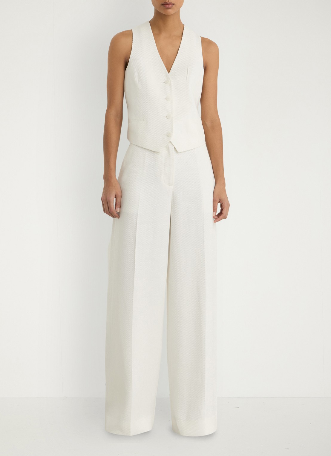 Reiss Alyx high waist wide fit pantalon in linnenblend - voorkant 3 wit